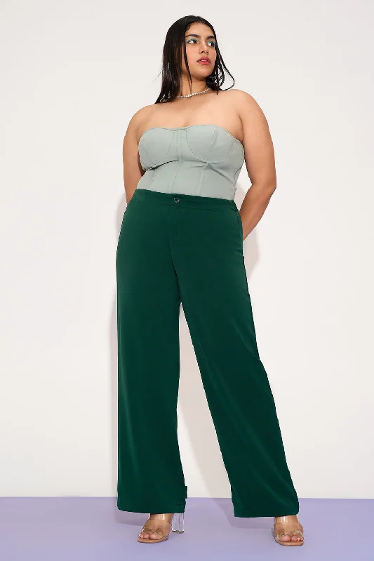 Retro Fashion Dark Jade Curve Adjustable Hem Korean Pants