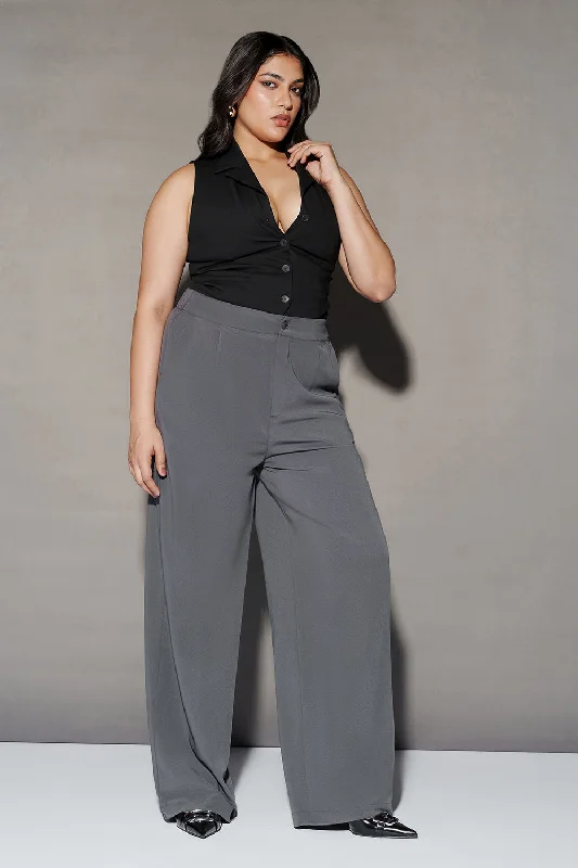 Everyday Style Deep Dusk Curve Pleated Straight Fit Korean Pants