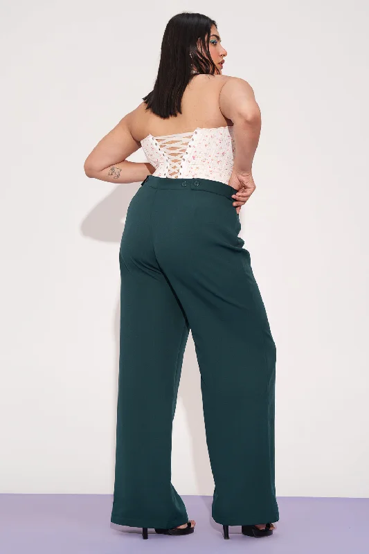 Personalized Design Deep Pine Curve Wide Leg Adjustable Korean Pants