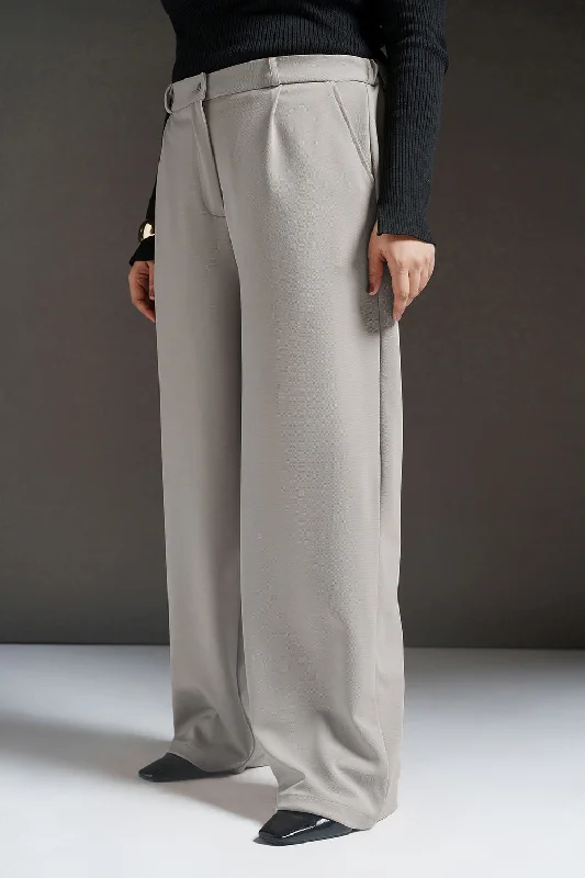 Versatile Style Dove Grey Curve Textured Korean Pants