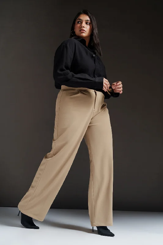 Comfortable Fashion Looks Dune Beige Curve Textured Korean Pants