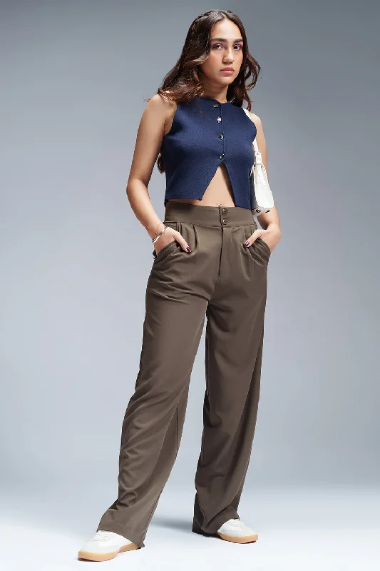 Simple Chic Cinder Grey Pleated Double Button Korean Pants