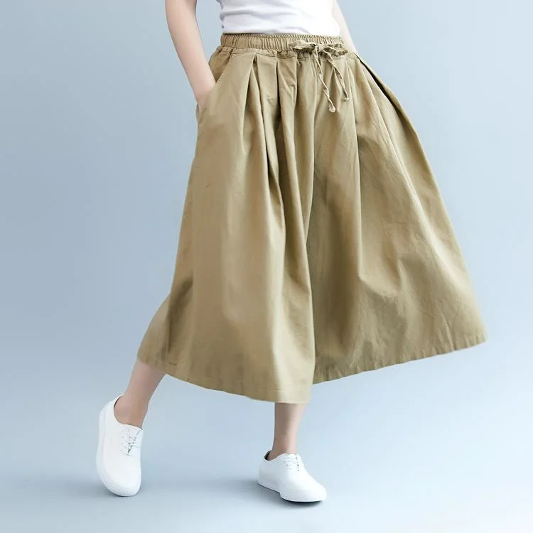 Elegant Fit Elastic Waist Casual Wild Leg Pants-Khaki