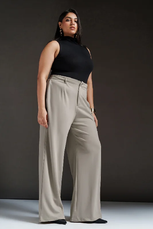 Simple Style Fog Grey Curve Wide Leg Adjustable Korean Pants