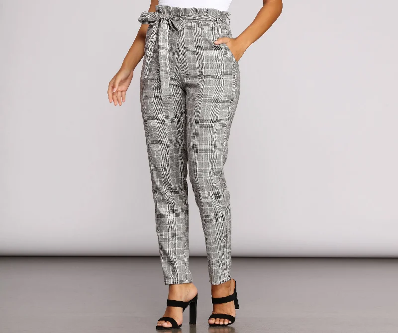 Comfortable Lounge Wear Go Glen Plaid Paperbag Pants