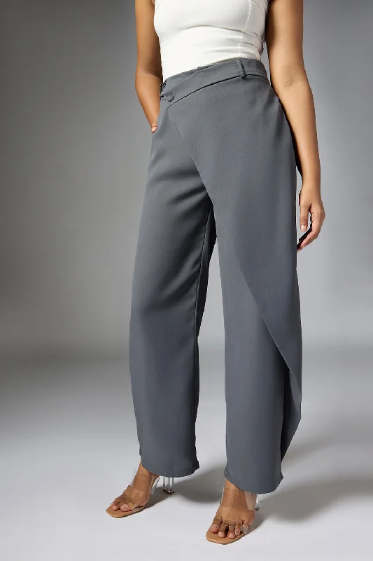 Ultra-lightweight Frost Grey Wrap Front Korean Pants