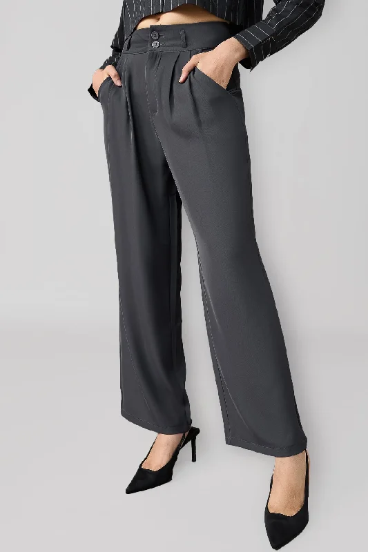 Refreshing Design Charcoal Grey Korean Pleated Pants