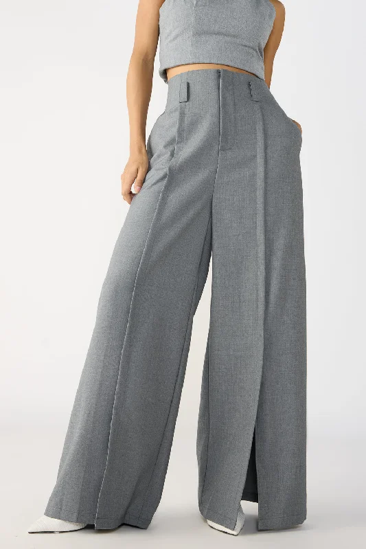 Sports Series Slubbed Grey Front Slited Korean Pants