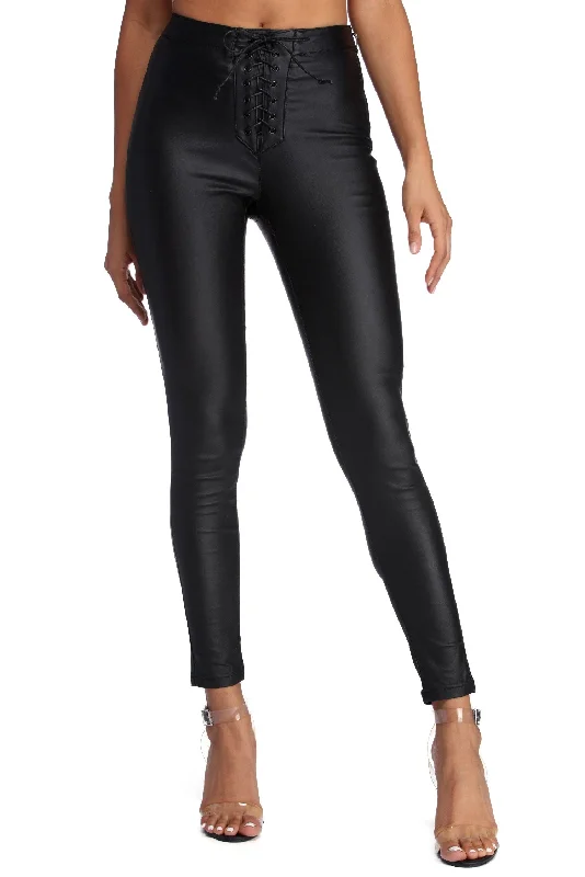 High-end Fashion Lace Up PU Pants