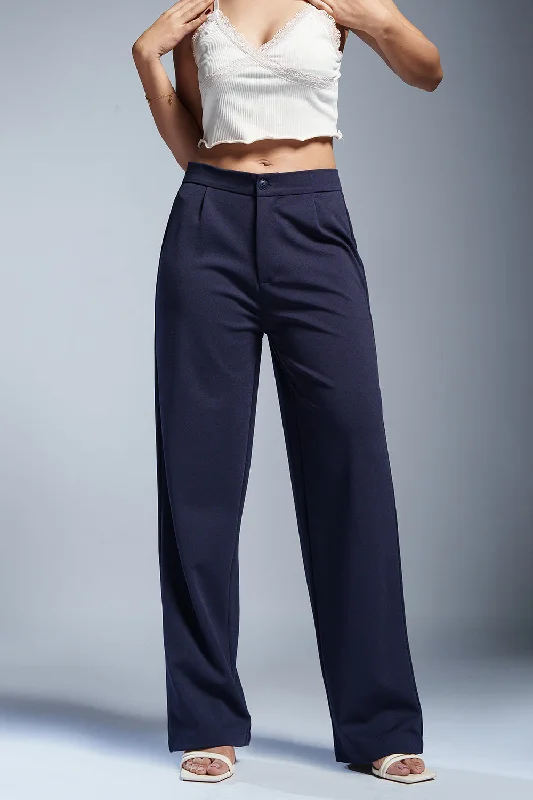 Fresh Wear Lapis Navy Women's Textured Korean Pants