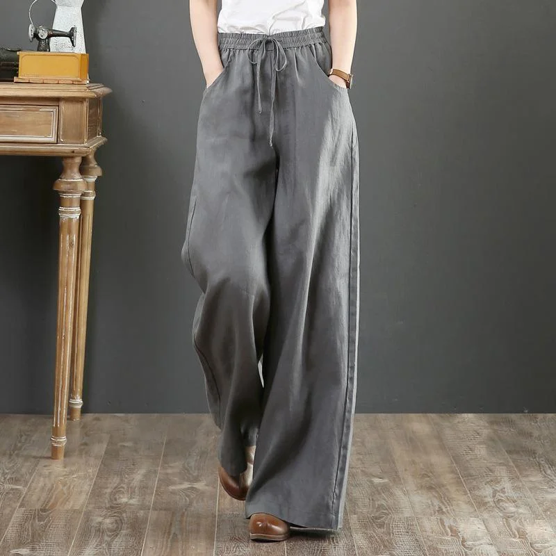Versatile Itinerary Loose Plus Size High Waist Mopping Linen Pants