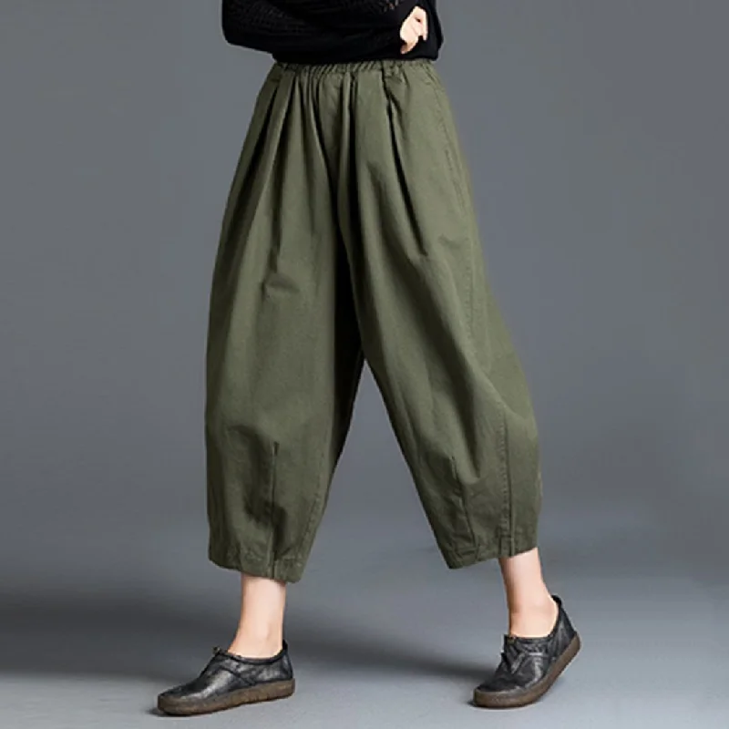 Stylish Fit Loose Solid Color Elastic Waist Harem Pants