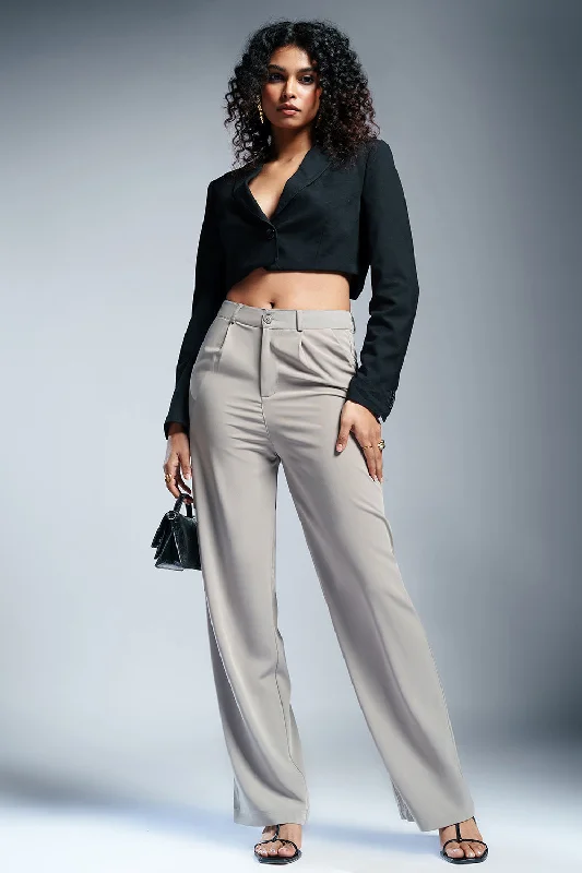 Soft Clothing Luminous Grey Straight Fit Korean Pants