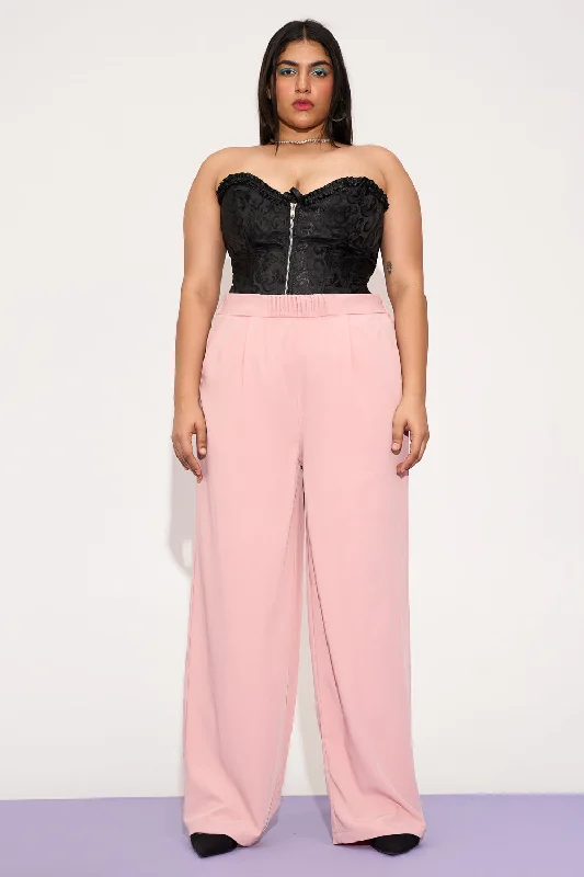 Sweet Breath Luminous Pink Pleated Waistband Curve Korean Pants