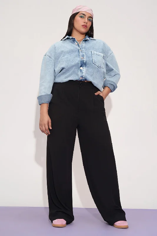 Cozy Lifestyle Luna Night Curve Pleated Double Button Korean Pants