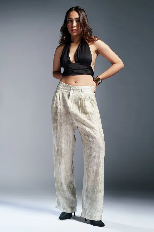 Warm Layers Mellow Beige Sheer Double Button Korean Pants