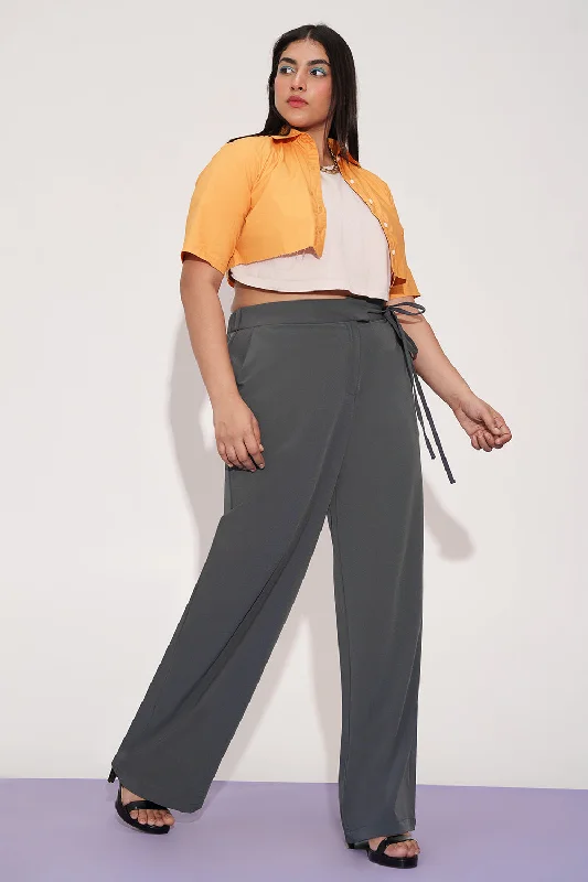 Artistic Temperament Nami Grey Curve Tie-up Korean Pants