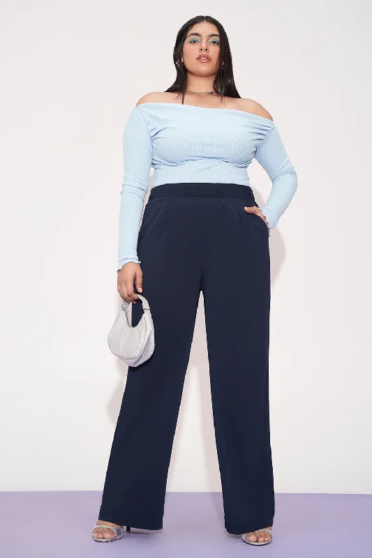 Body Design Navy Nexus Pleated Waistband Curve Korean Pants