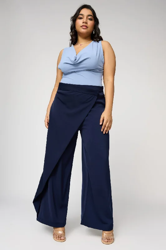 Soft Relaxation Wear Royal Navy Curve Pareo Korean Pants