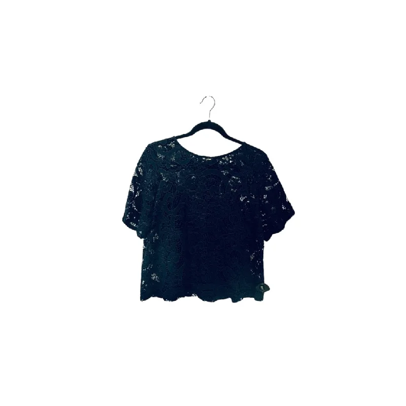 Fashion Must-have Navy Top Short Sleeve Designer Nanette Lepore, Size M