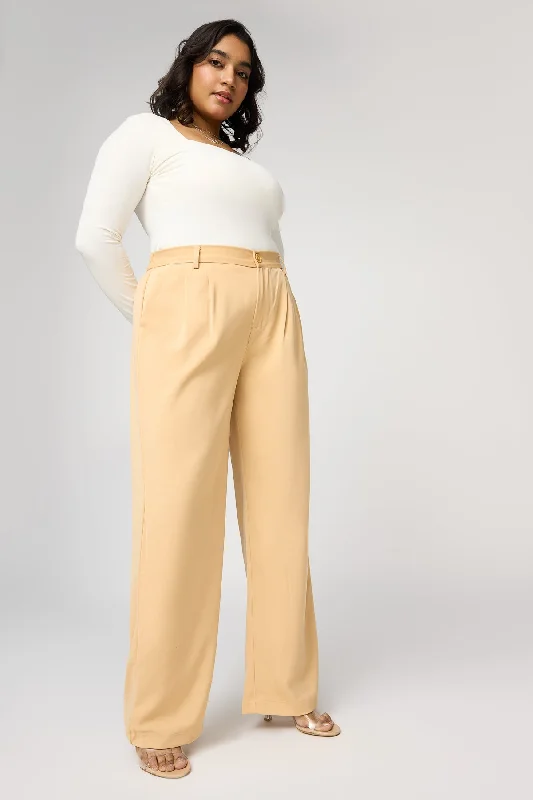Fashionable And Versatile Nude Beige Curve Pleated Straight Korean Pants