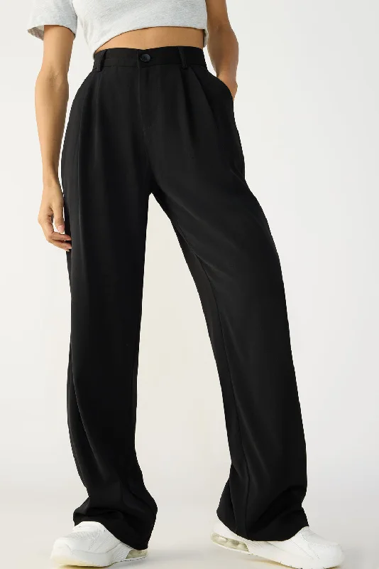 Comfortable And Casual Black Double Pleated Korean Pants