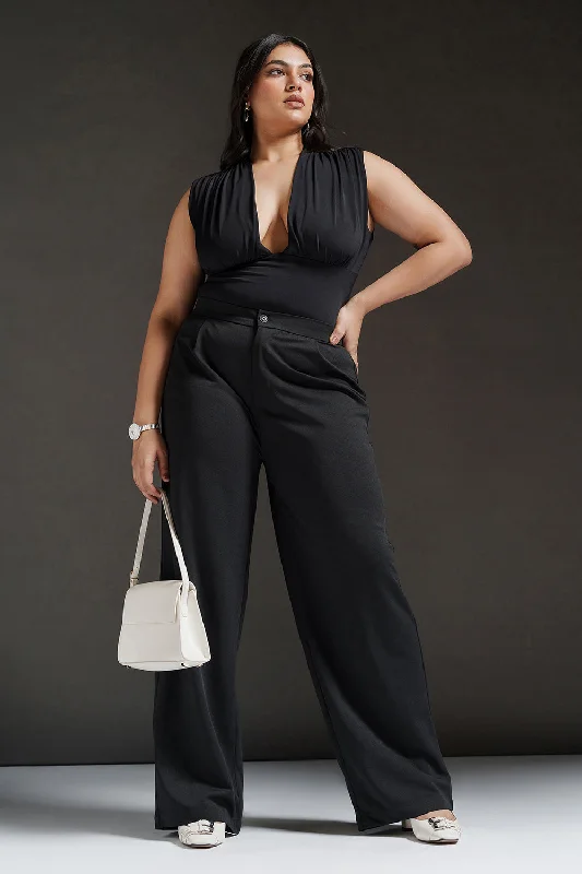 Trendy Looks Onyx Black Curve Textured Korean Pants