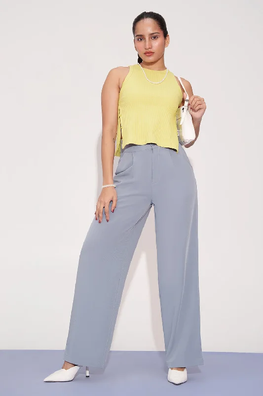 Comfortable Jackets Opal Blue Pleated Double Button Korean Pants