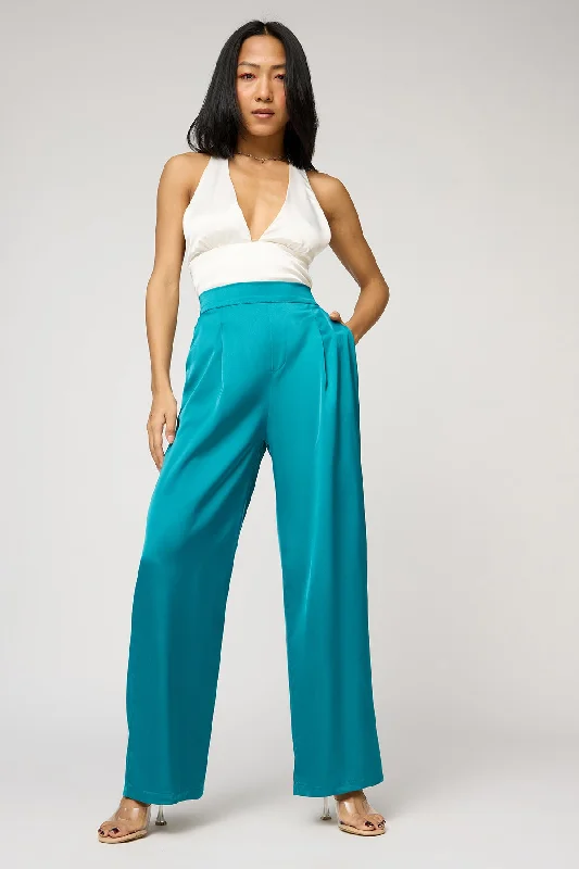 Trendy And Casual Jade Green Satin Straight Korean Pants
