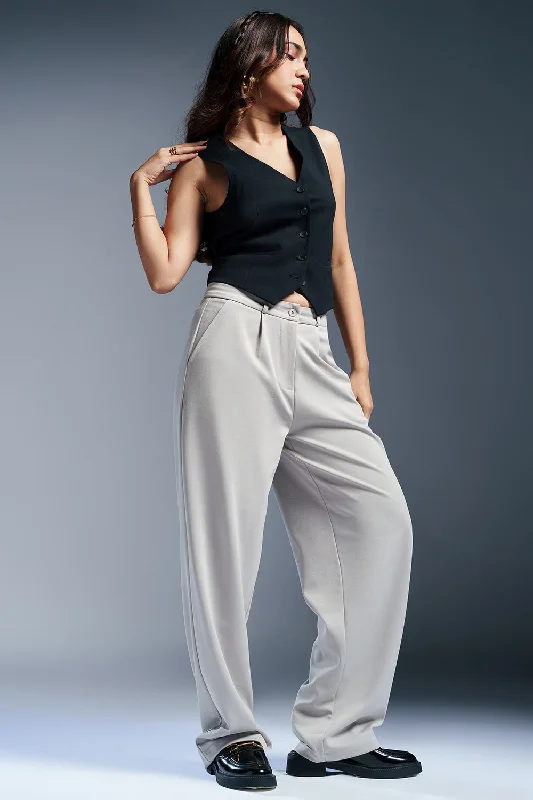 Wandering freely Pale Grey Women's Textured Korean Pants