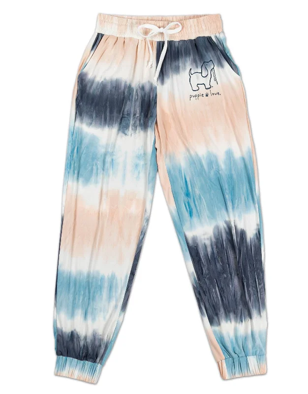 Simple Elegance PEACH/BLUE STRIPED TIE DYE LOUNGE PANTS