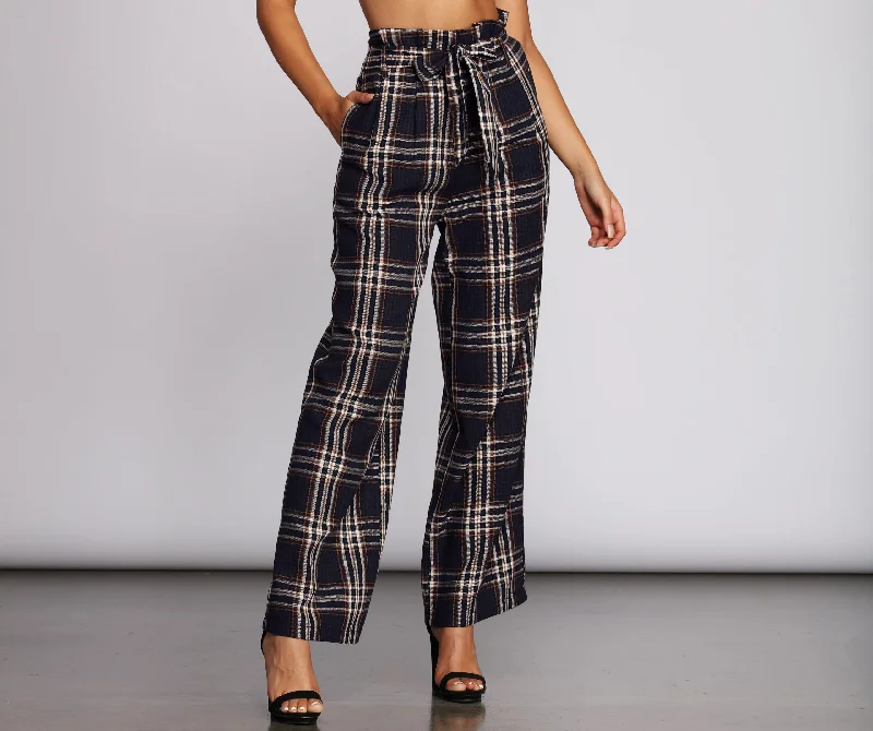 Noble Temperament Perfectly Poised In Plaid Paper Bag Pants