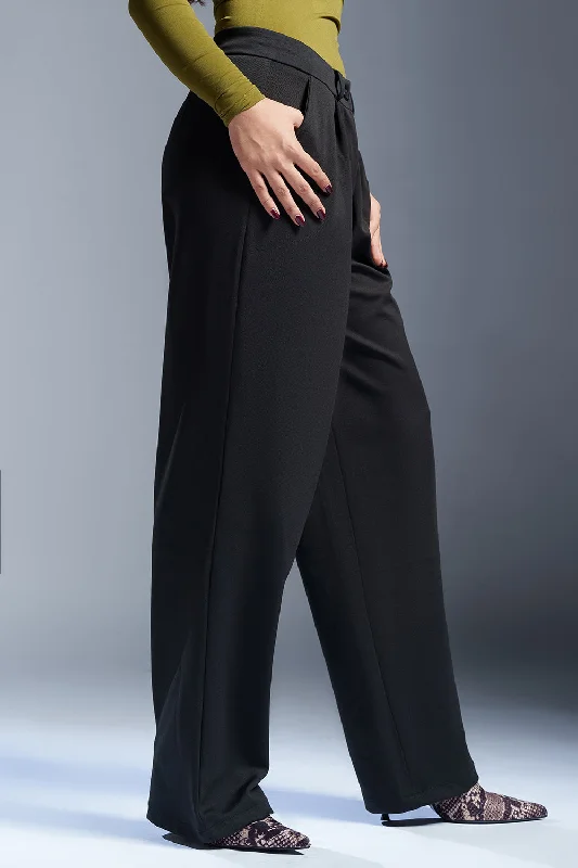 Chic Relaxation Piano Black Women's Textured Korean Pants