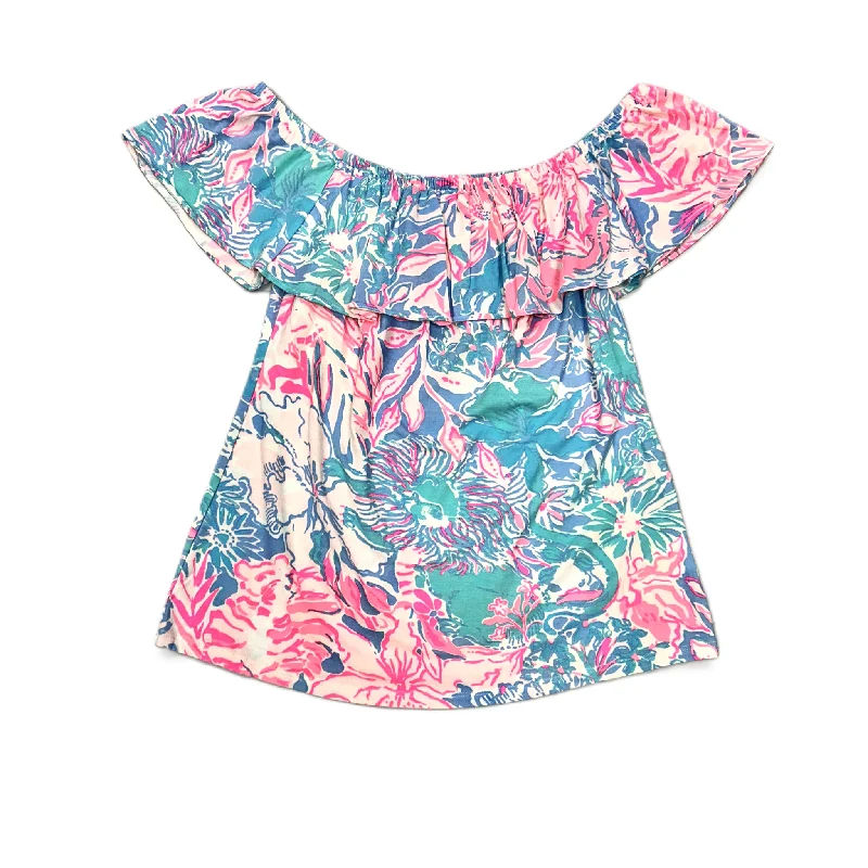 Lively And Youthful Pink Blue Top Short Sleeve Designer By Lilly Pulitzer, Size: Xs
