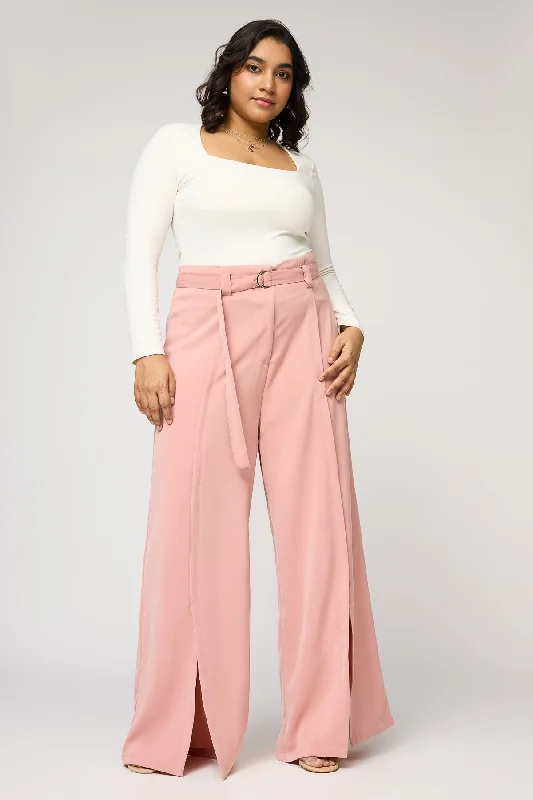 Noble And Elegant Sweet Peony Curve Belted Flared Korean Pants