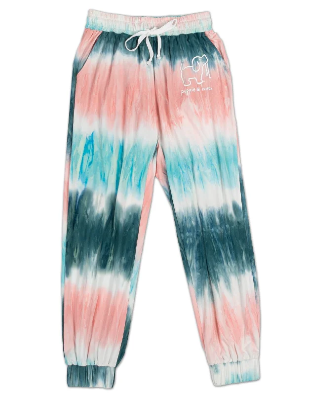All-Day Comfort PINK/TURQUOISE STRIPED TIE DYE LOUNGE PANTS