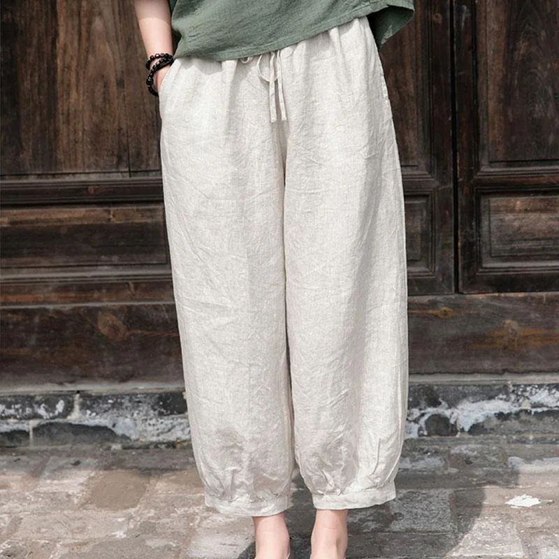 Street Fashion Plus Size Retro Casual Bloomer Cotton Linen Pants