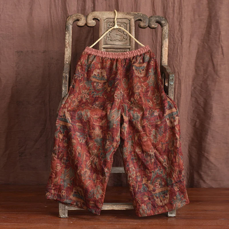 Embroidered Letters Plus Size Women Loose Linen Retro Pants
