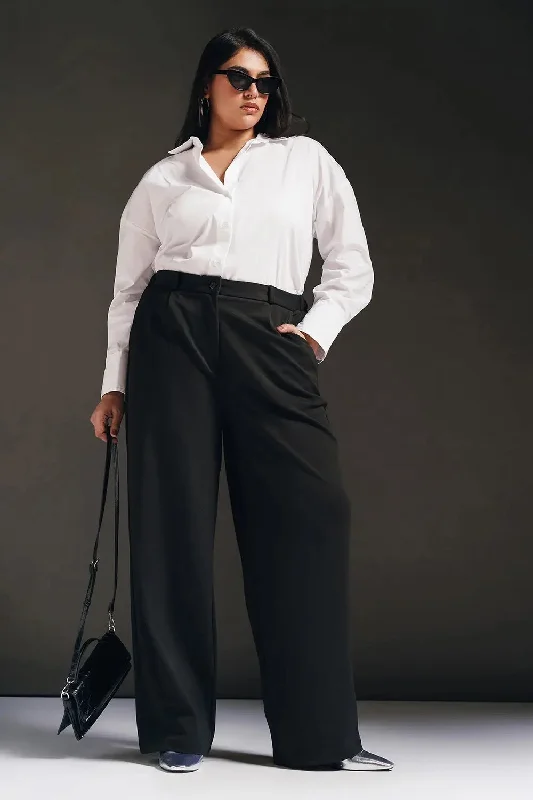 Everyday Outfits Polished Black Curve Textured Korean Pants