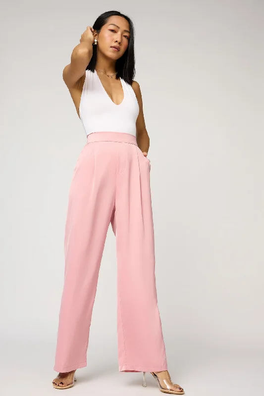 Customized Version Pale Pink Satin Straight Korean Pants