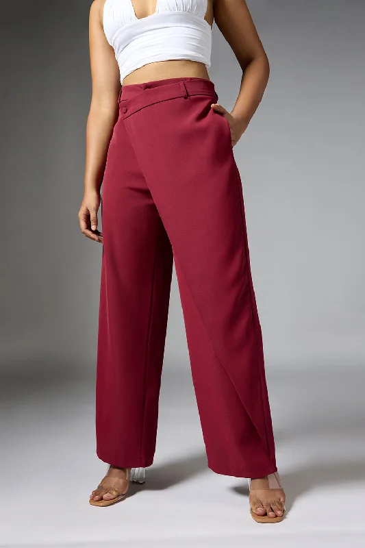Dynamic Fashion Intense Rust Red Wrap Front Korean Pants