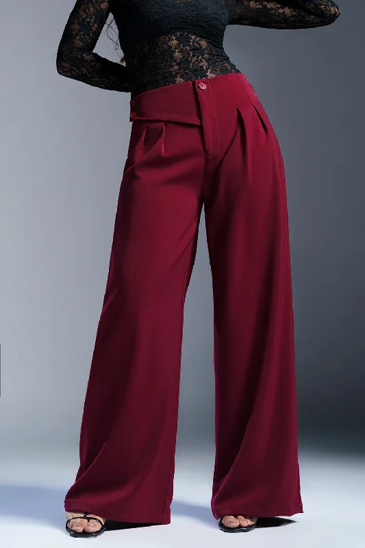 Integrated Design Regal Red Stylised Waist Korean Pants