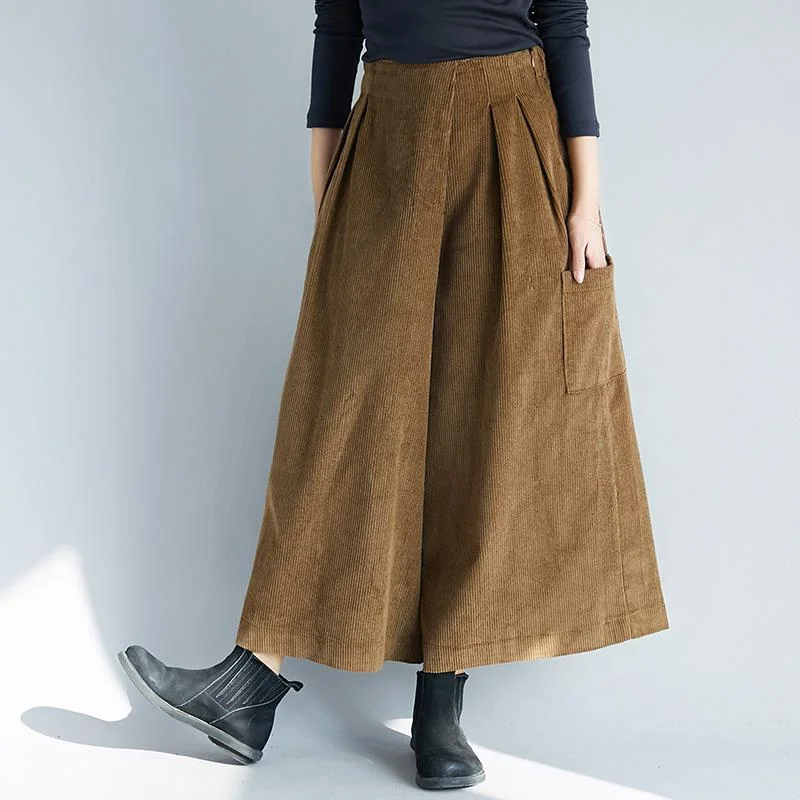 Advanced Design Women Autumn Winter Retro Corduroy Wide-leg Pants