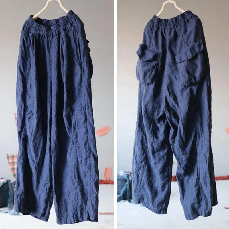 Personalized Series Retro Loose Thin Folded Linen Wide-Leg Pants