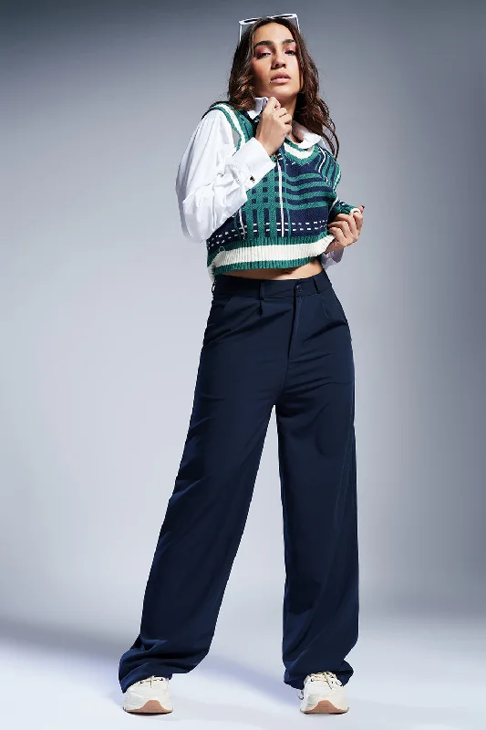 Trendy Dresses Rich Navy Straight Fit Korean Pants