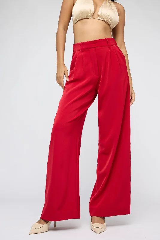 Elegant Dressing Red Claret Adjustable Korean Pants