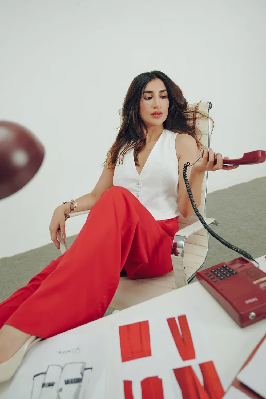 Soft Trends Classic Red Pleated Korean Pants