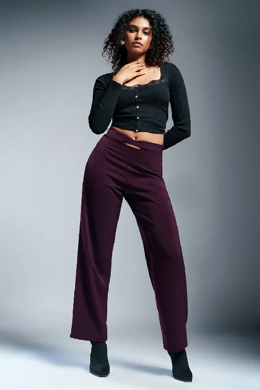 Casual Comfort Wear Ruby Wine Twisted Waist Korean Pants