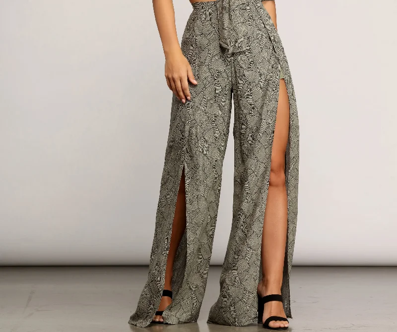 Comfortable Chic Leafy Greens Printed Slit Pants