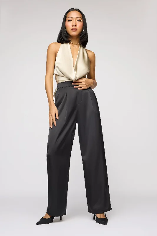Modern City Black Iris Satin Straight Korean Pants